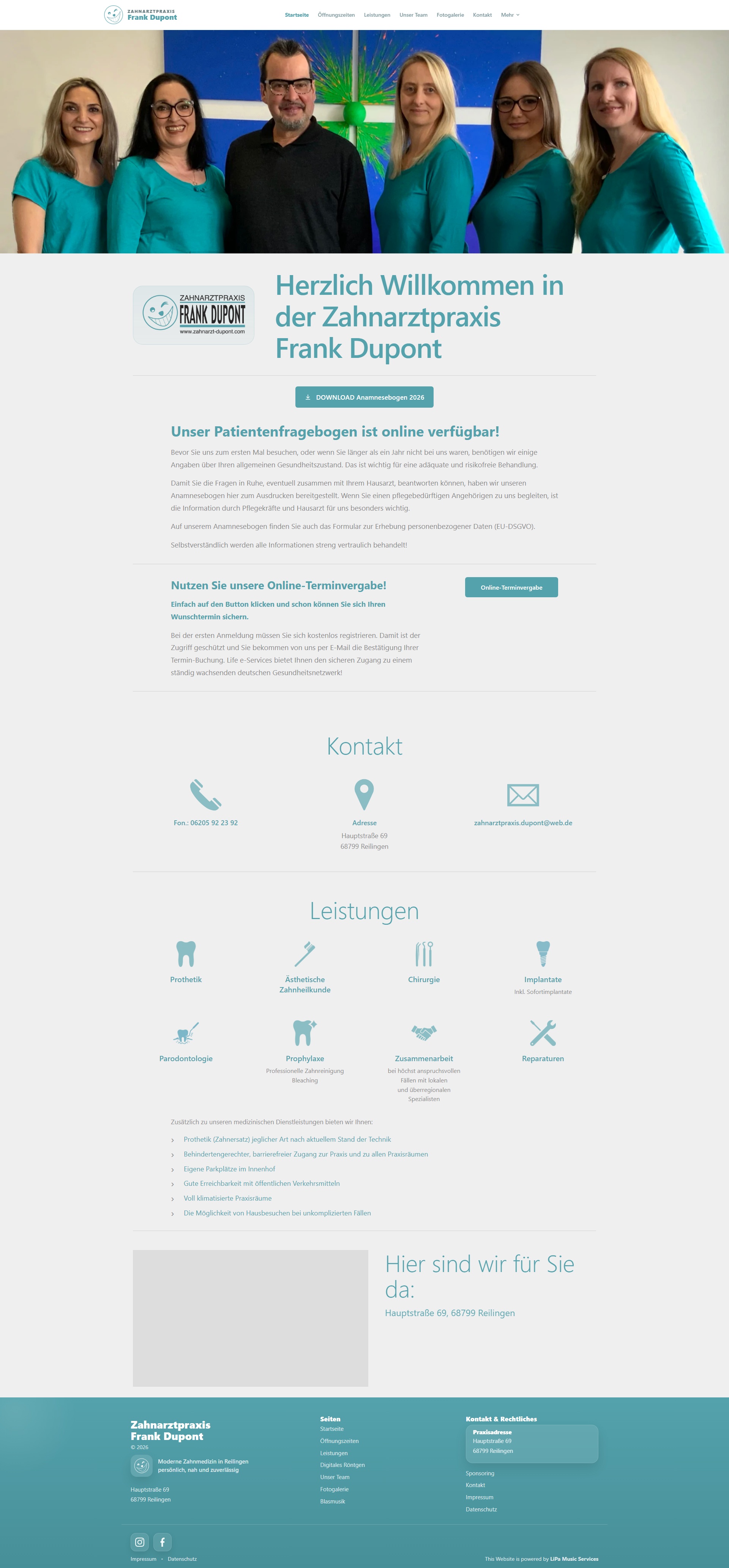 Website der Zahnarztpraxis Frank Dupont